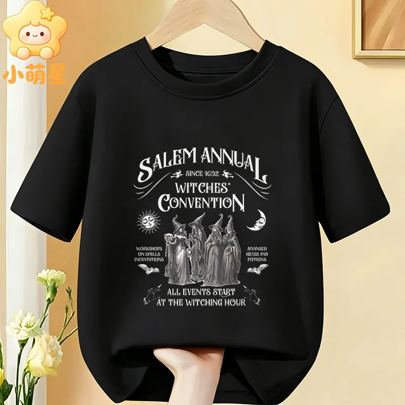 Kids Halloween T‑Shirt Vintage Salem Witches Convention Spooky Text Art Holiday Print Short Sleeve Cotton Boys Girls Party Tee view 5