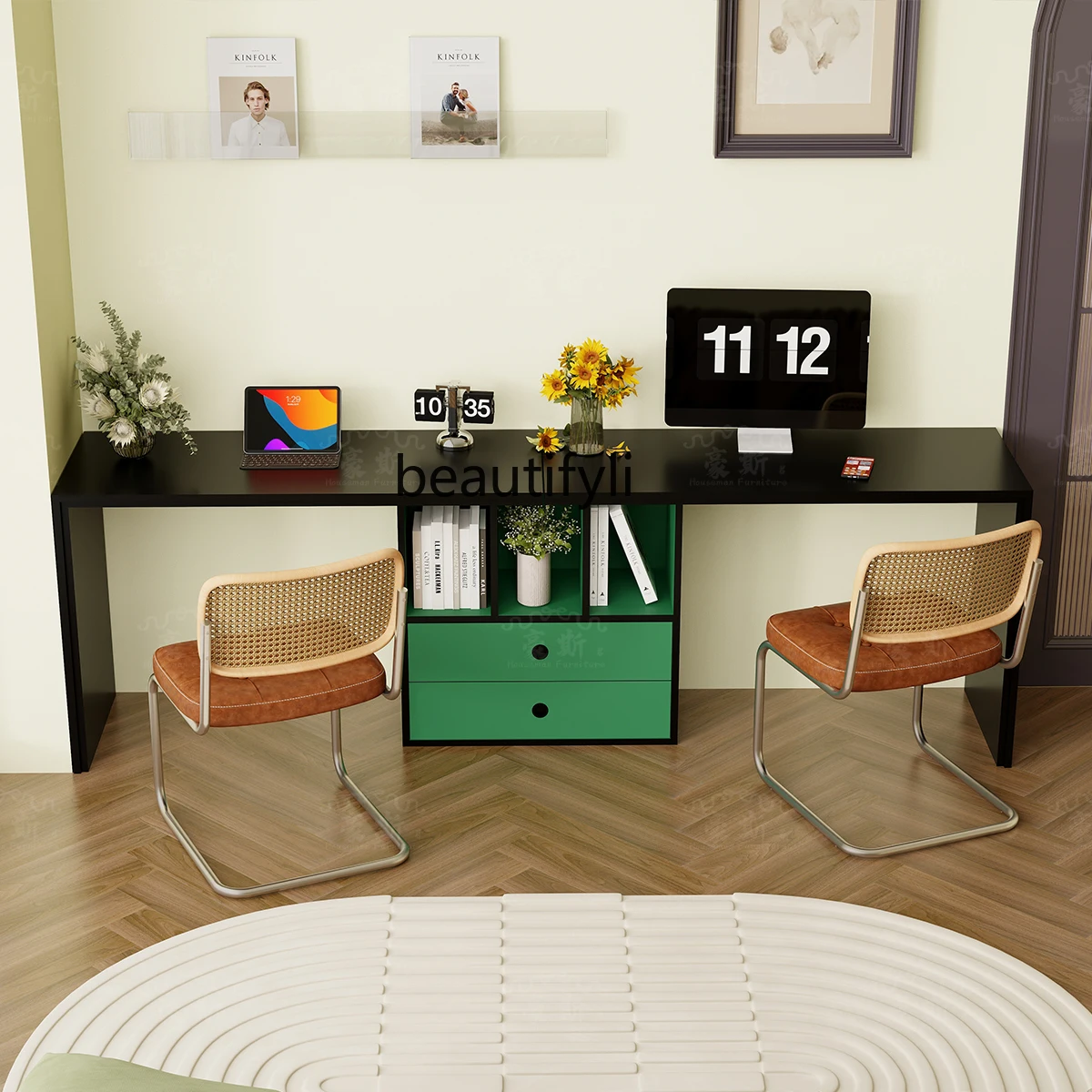 American retro style desk, storage cabinet, integrated dresser, corner table, double office extension table