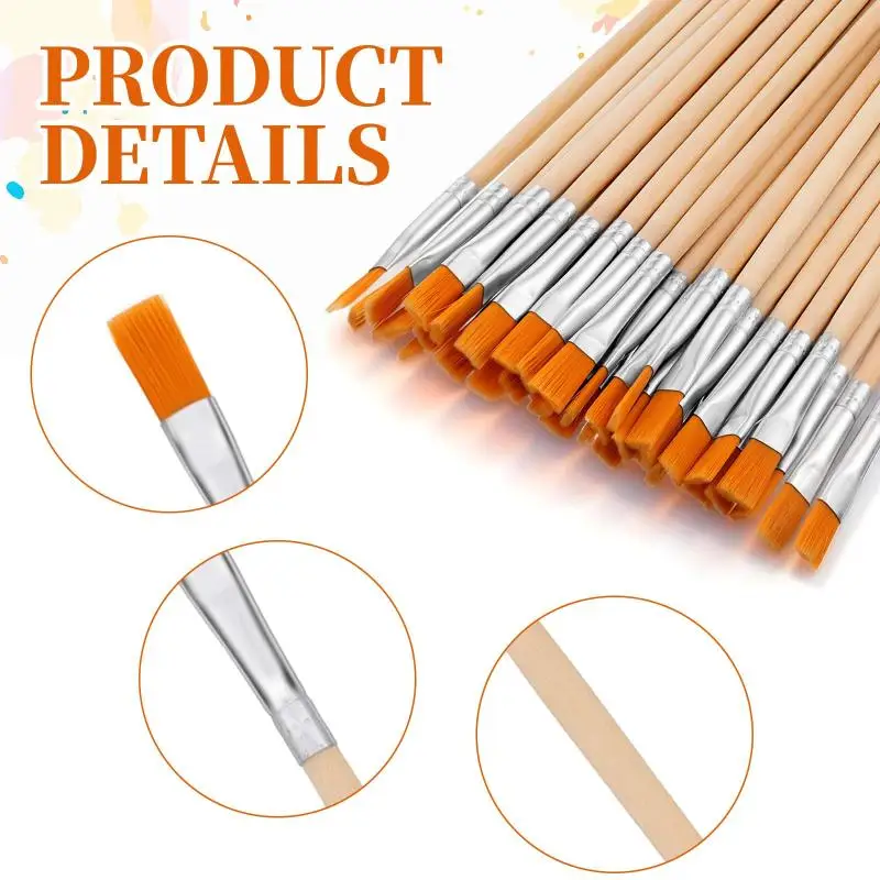 New New 20/50/100 Pcs Wood Handle Painting Brushes Set Art Round Flat Hair Nylon Hair Paint Brush For Acrylic Watercolor