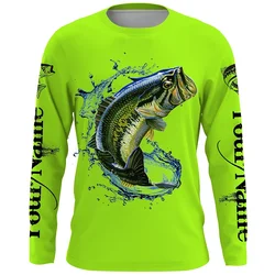 New men's outdoor fishing T-shirt, long sleeved shirt, oversized 3D fish pattern, casual and fashionable, round neck