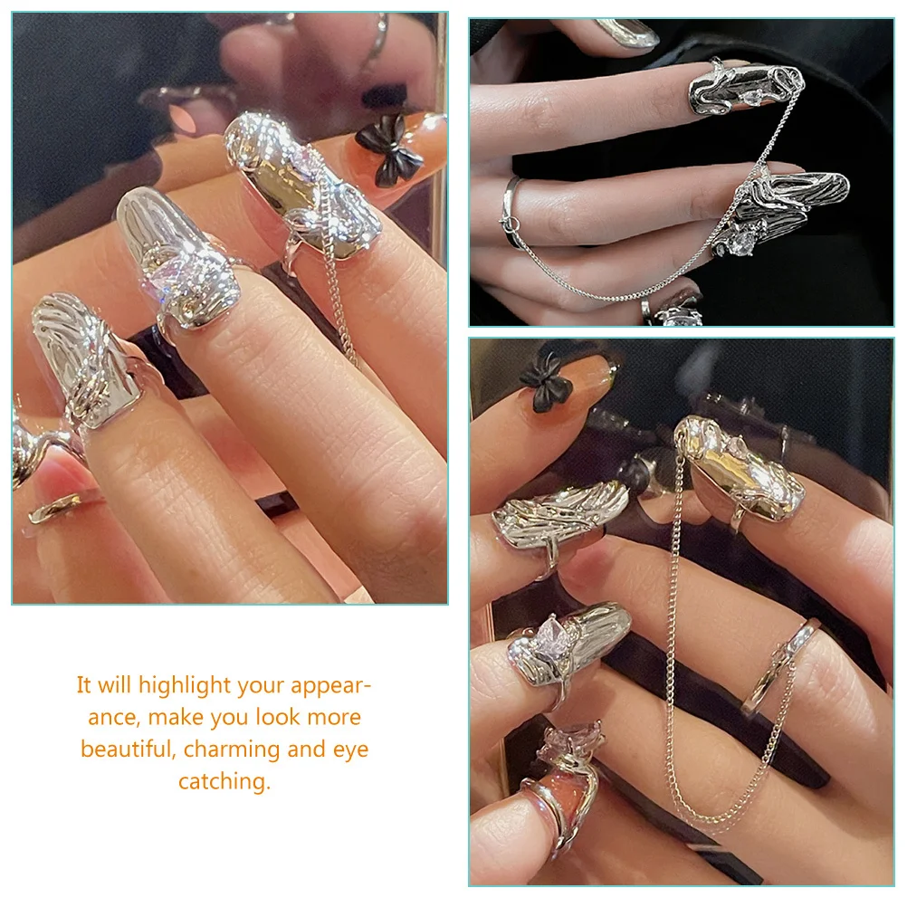 

4Pcs Women Nail Ring with Chic Crystal Finger Tip Ring for Costume Party Prom Daily Wear Fashion Jewelry Decor