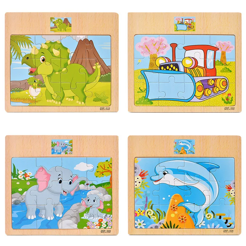 

12PCS 3D Wooden Jigsaw Puzzles for Kids Cartoon Animal & Traffic Educational Baby Toys Wholesale