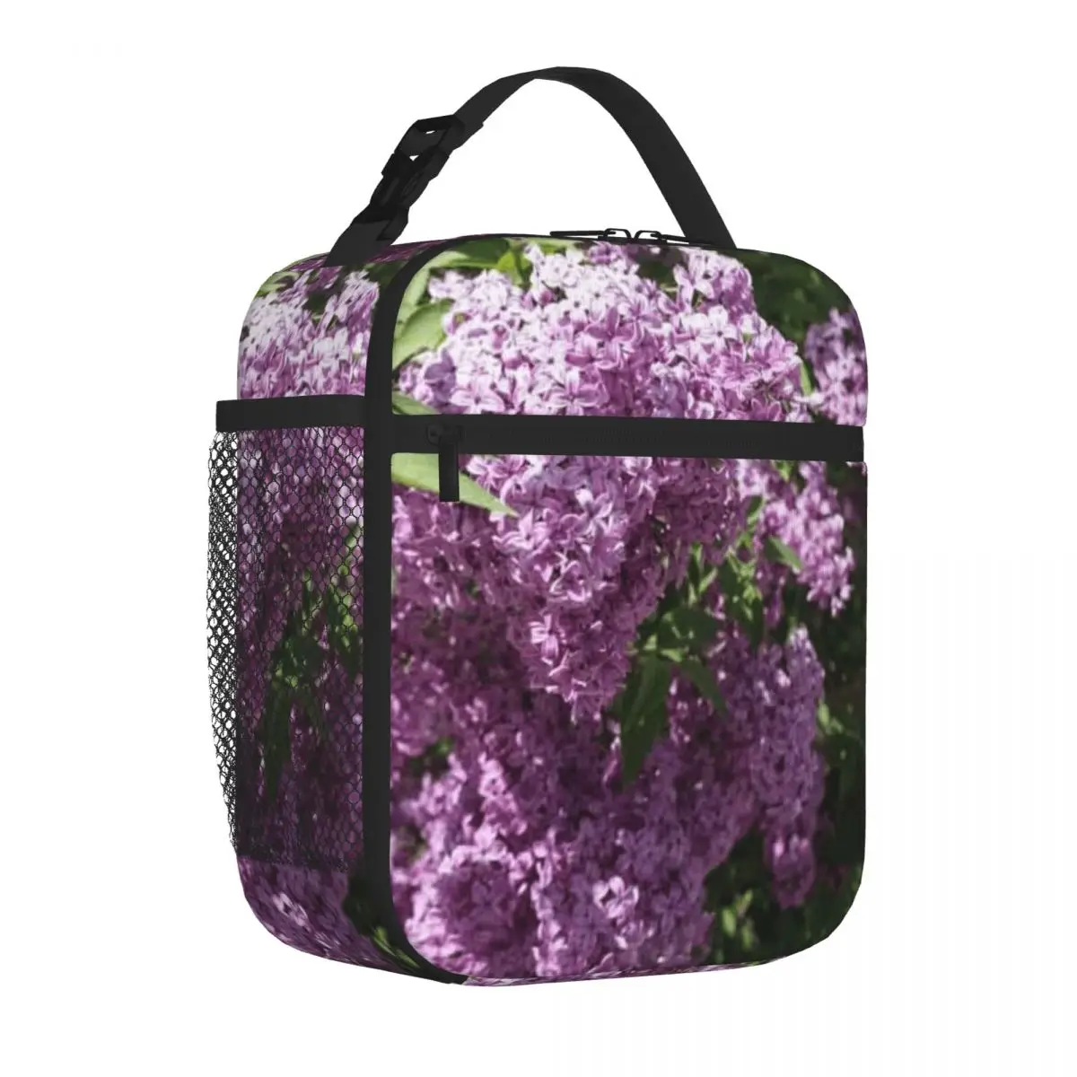 Bestselling Vivid Fragrant Lilac Bush Blooming In The Sunshine Foldable Design Shoulder Lunch Bag Preschool Lunch Kids Lunch Bag