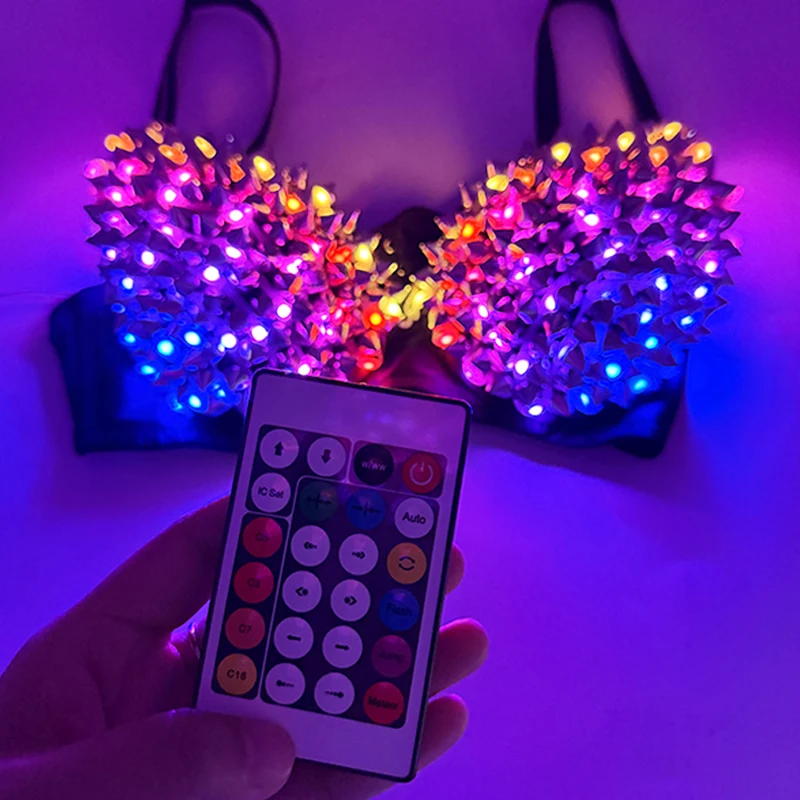 Remote Control RGB Glowing Rave Dance Top colorful Sexy Dance Wear Punk glowing light up Bra for Women DJ Nightclub Stage props - view 3