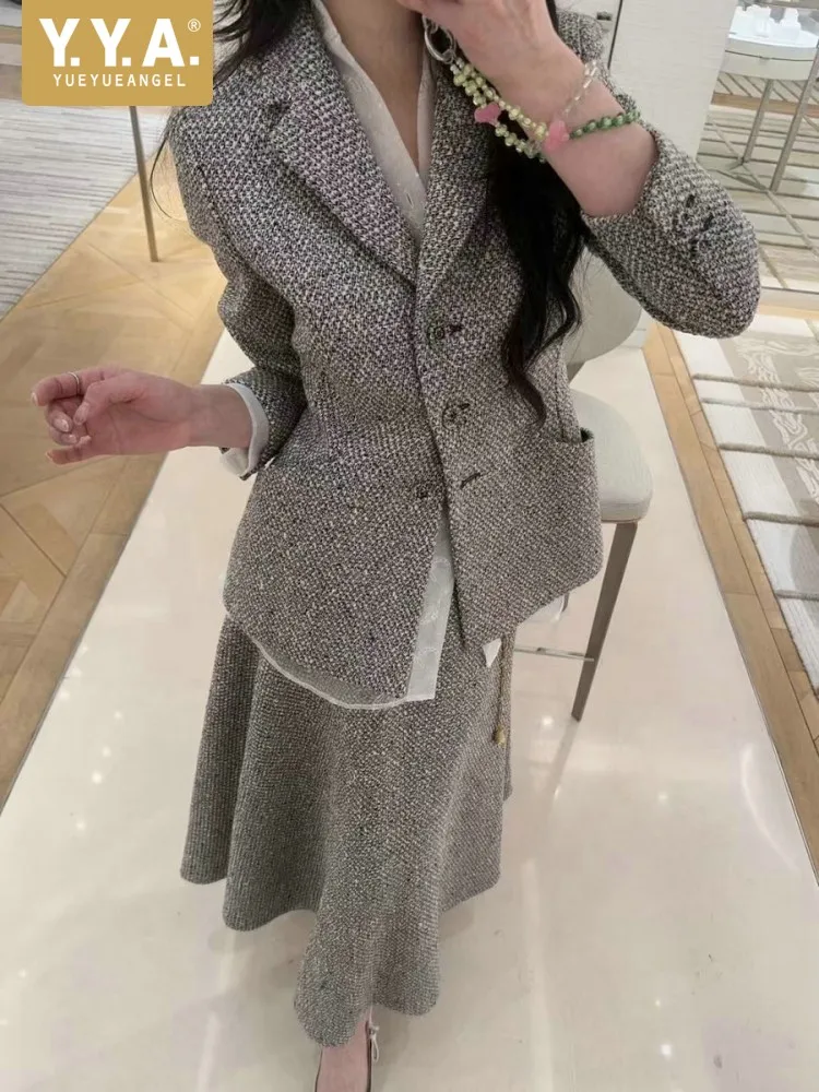 Autumn Winter Office Ladies Work Wool Blazer Jacket Slim Fit Single Breasted Women Warm Woolen Suit Coat Elegant Outwear Jackets