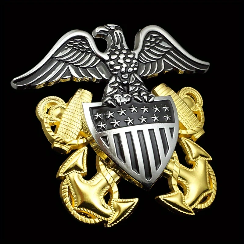US Naval Officer Hat Badge Eagle & Anchor Emblem Screw on Leather Uniforms and Workwear Accessories 1pc view 2