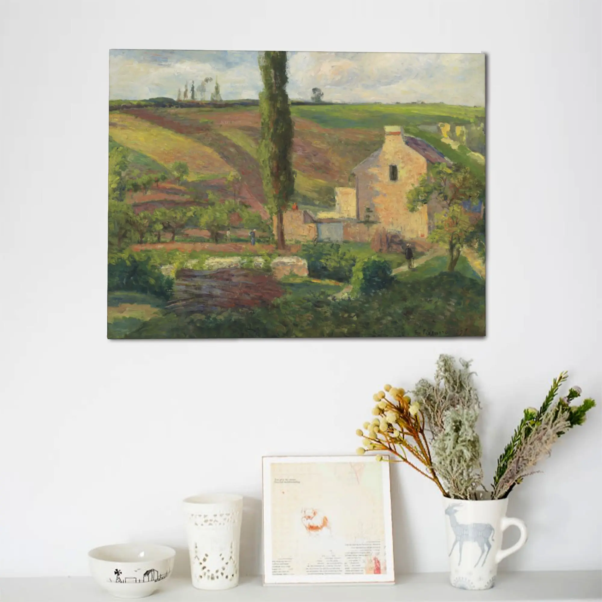 Camille Pissarro Vintage gerahmte Leinwand-Wandkunst – impressionistischer Landschaftsmalerei-Druck, klassische französische Landschaftsdekoration