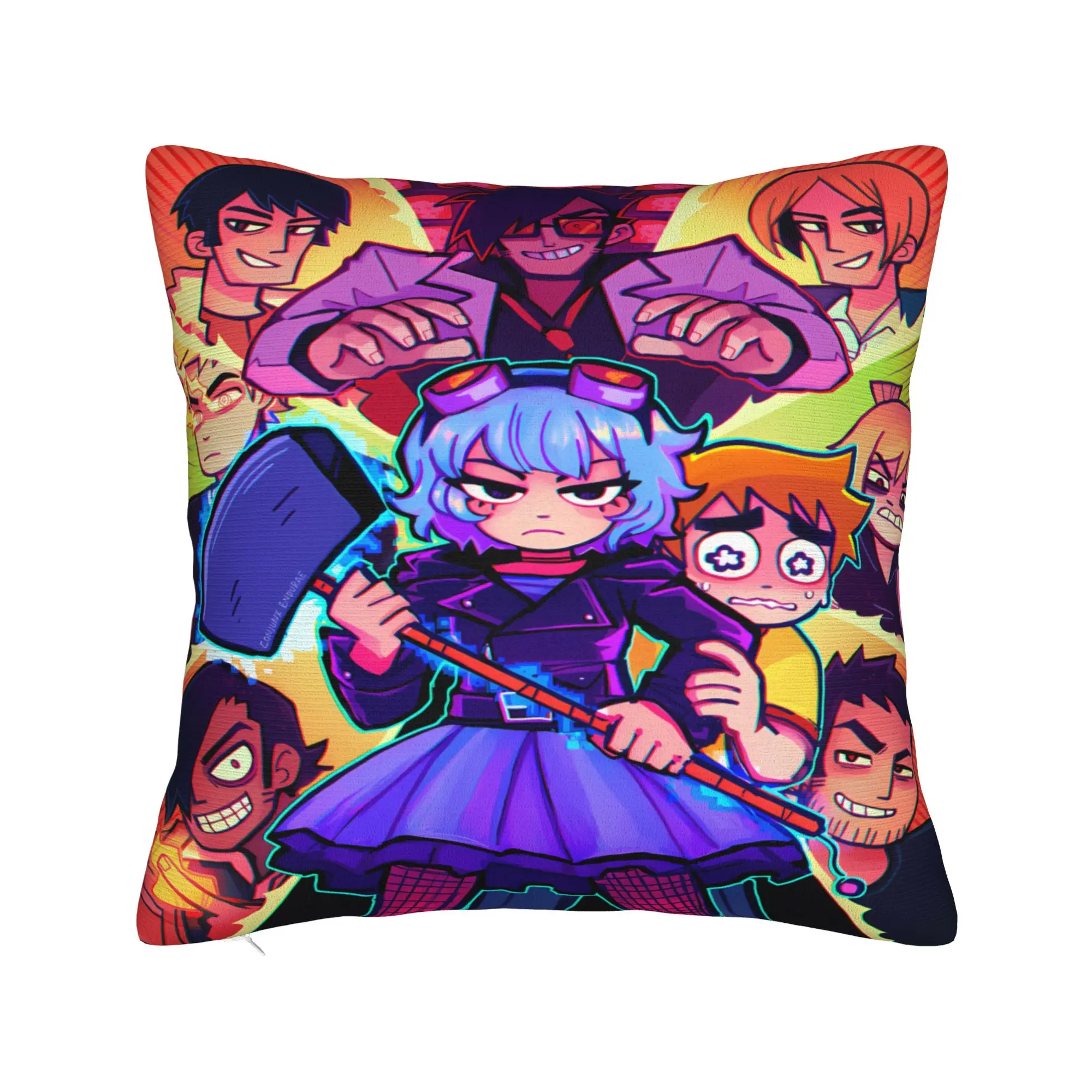 Scott Pilgrim Purple Squad Pillow Case  Graphic Pillow Cover Cute Funny Cushion Cover For Living Room Bed Chair