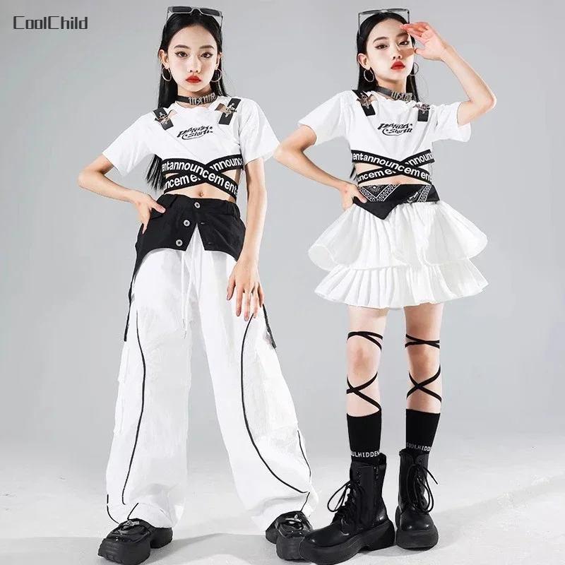 Hip Hop Kids K-pop Crop Top Street Dance Cargo Pants Pleated Skirts Girls Streetwear Children Jazz Costumes Stage Clothes Sets