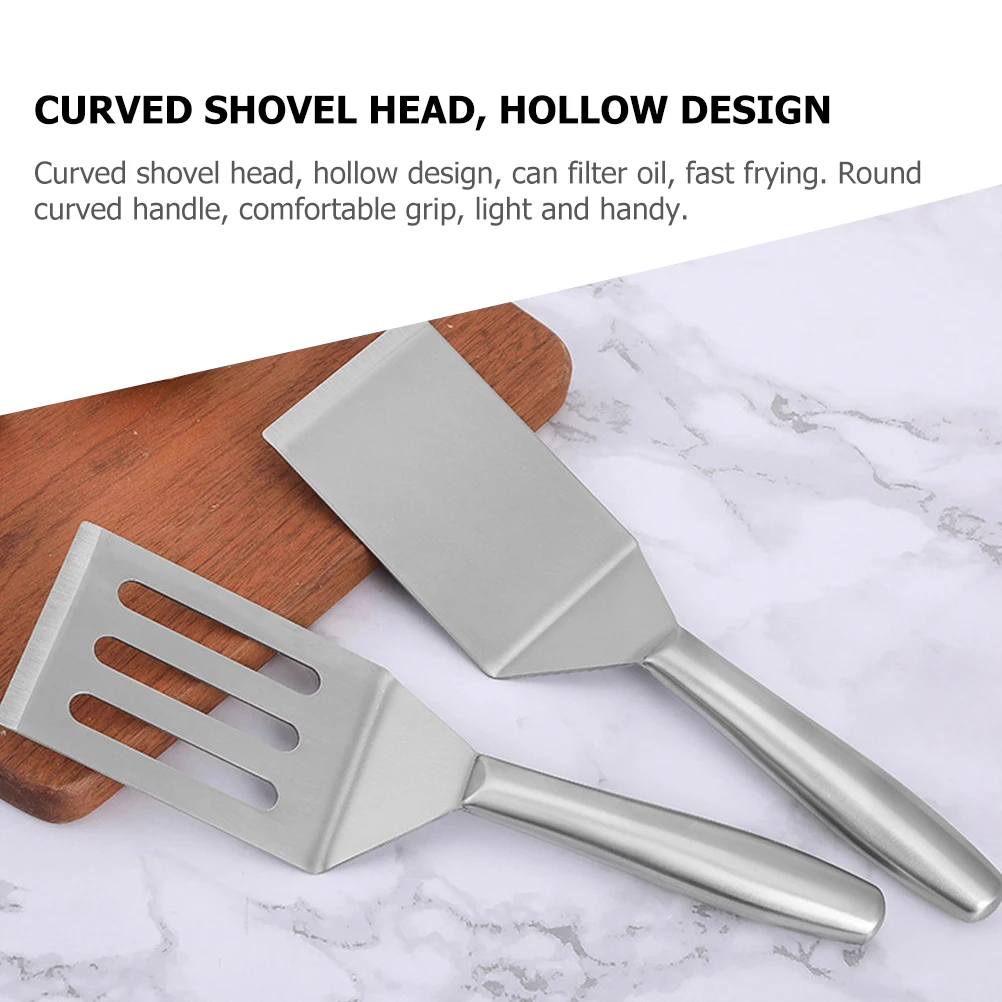 1 szt. Szpatułka do smażenia steków ze stali nierdzewnej, nieprzywierająca, narzędzie kuchenne z zakrzywionym uchwytem i filtrem do oleju, do użytku domowego, w restauracji i hotelu.