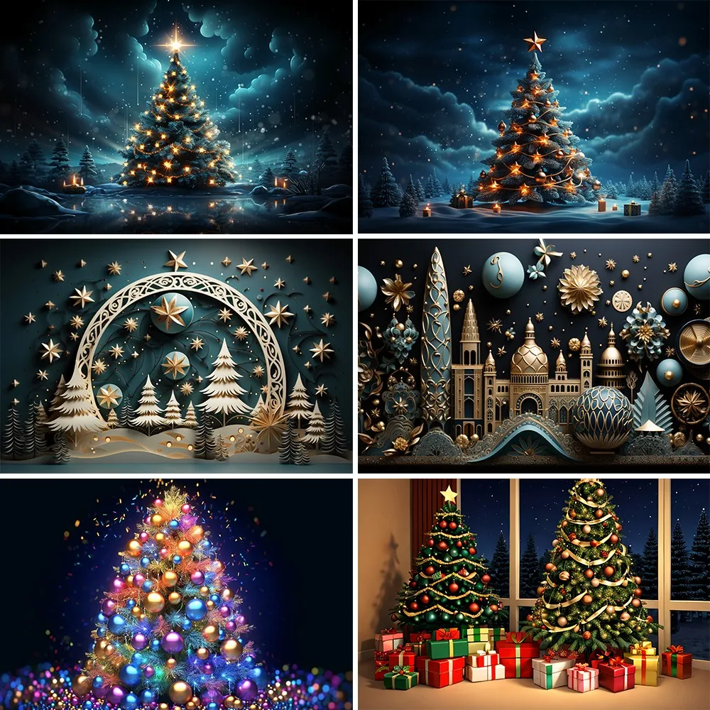 

Beenle Christmas Photography Background Xmas Tree Gift Fireplace Family Party Decor Banner Portrait Backdrop for Photo Studio