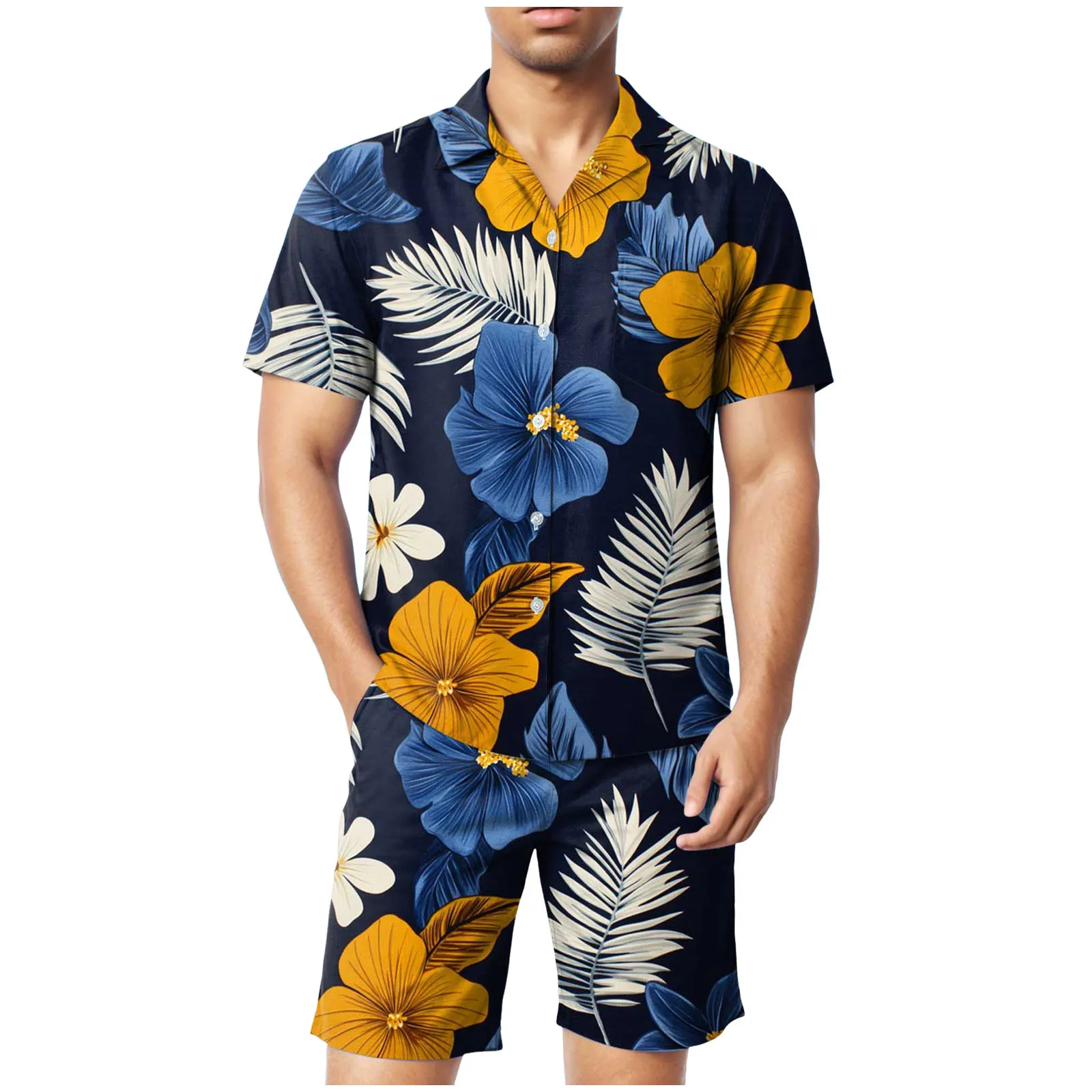 

Short Suit Set for Men Men's Hawaii Short Sleeved Shirt And Shorts Two Piece Suit Mens Suits Slim Fit Jacket