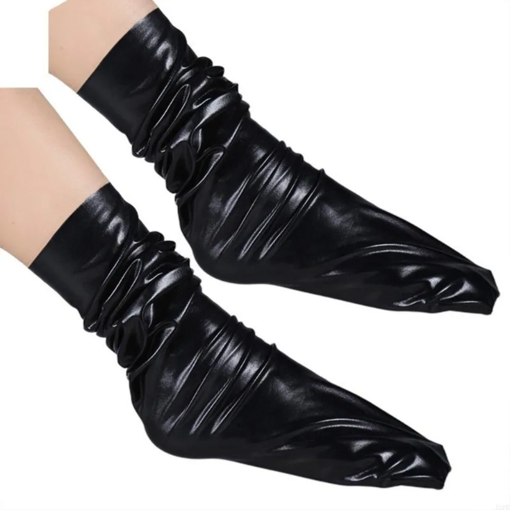 New Bright Color Reflective Socks Short Tube Solid Color Metallic Color Socks PVC Leather Shiny Leather Socks Women