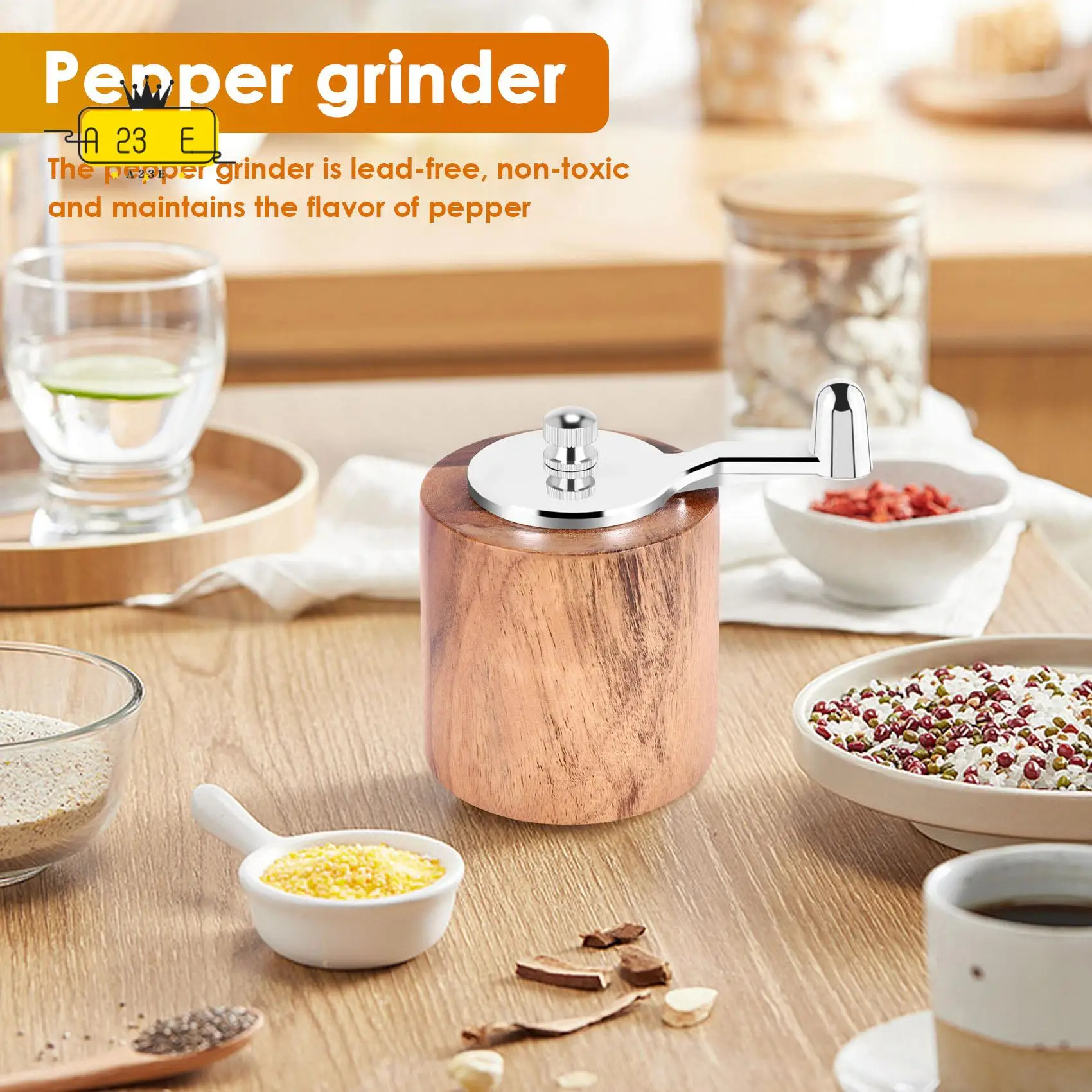 

A23E-Pepper Mill, ручная мельница для перца по дереву с классической ручкой и регулируемым ротором
