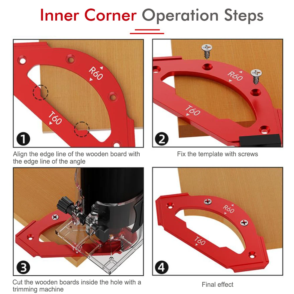 Woodworking Inner/Outer Corner RT Gauge Electric Router Cutting Fillet Template Wood Board Chamfering Pocket Positioning Mold
