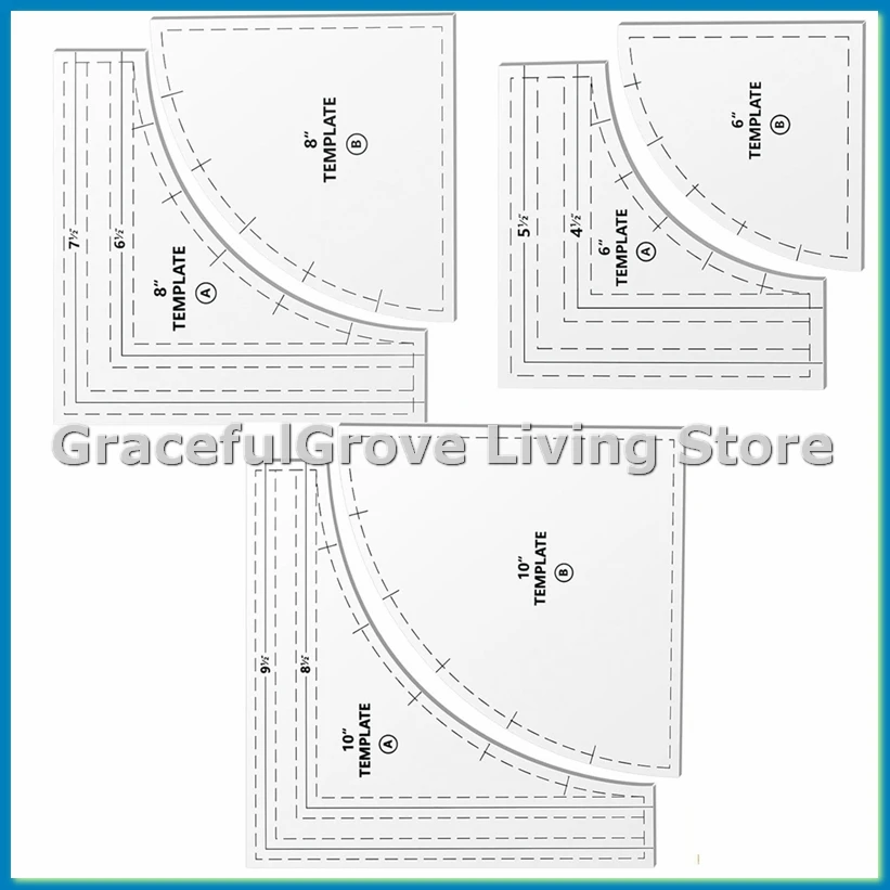 3PC Drunkards Path Quilting Templates Large Quilting Rulers and Templates for Cutting Patterns with 1/4IN Seam Allowance-A56M