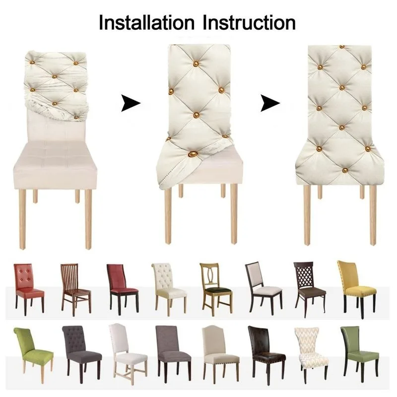 4/6 قطعة مجموعة غطاء كرسي الطعام الفاخرة كريم الأبيض الماس مبطن نمط آلة قابل للغسل ، واقي كرسي قابل للإزالة #4