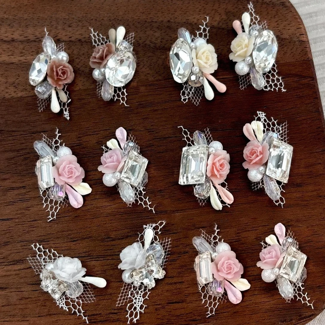 Delicado laço camélia flor pilha cristal geométrico strass pérola bowknot rosa charme decorações da arte do prego acessórios ferramentas