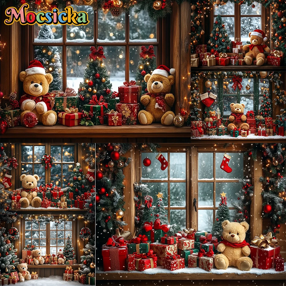Mocsicka التصوير خلفية لعبة لطيفة غرفة الدب عيد الميلاد الديكور الاطفال عيد الميلاد عطلة لوازم الخلفيات للصور