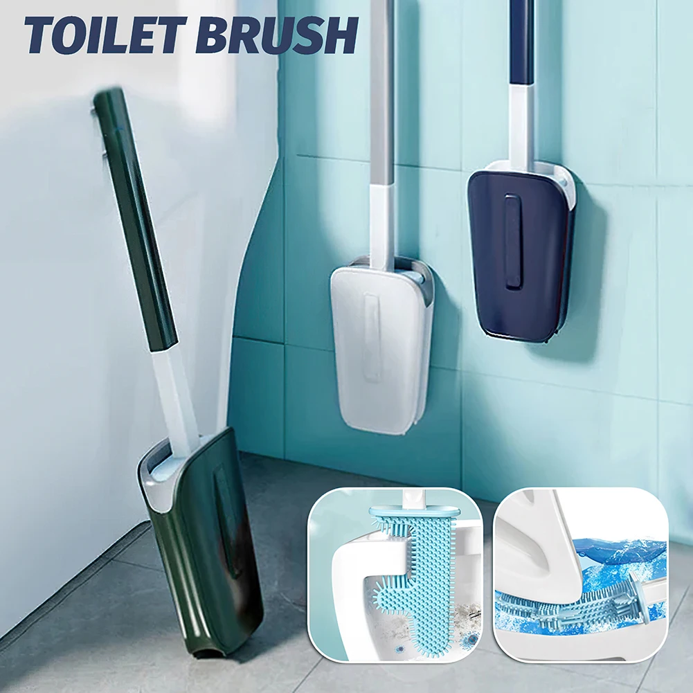 Water Leak Proof Toilet Brush with Base, Flexible Head, Soft Bristles, Quick Drying Holder for Bathroom Clean