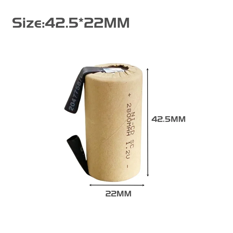 4/5 SC 2800mah NI-CD 1.2V بطارية قابلة للشحن مع علامات لحام لمفك البراغي الكهربائي