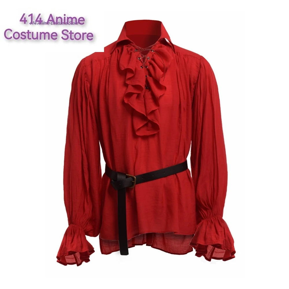 Medieval Viking Halloween Costumes Autumn Casual Shirts Steampunk Cosplay Bandage Long Sleeve Ruffled Shirt Gothic Blouse Tops