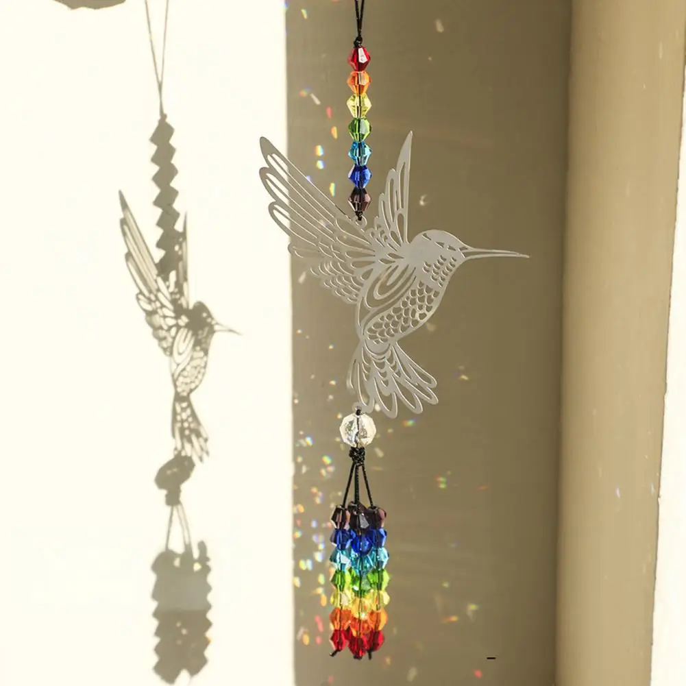 Rainbow Light Reflector Decorative Glass Pendant Hummingbird Sun Catcher Glass Pendant Colored Light Wall Hanging for Bedroom