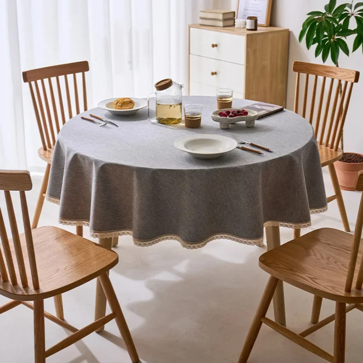 Luxurious Elegant Waterproof Round Cotton Linen Tablecloth - Premium Anti-Scalding Table Cover for Everyday and Special Occasion