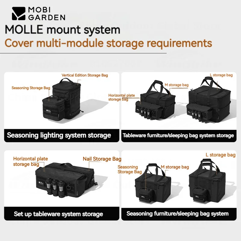 Imagem -05 - Mobi Jardim-bolsa de Armazenamento para Campismo Portátil Molle Dobrável Multifuncional Partição Ajustável Vertical e Horizontal Grande Capacidade