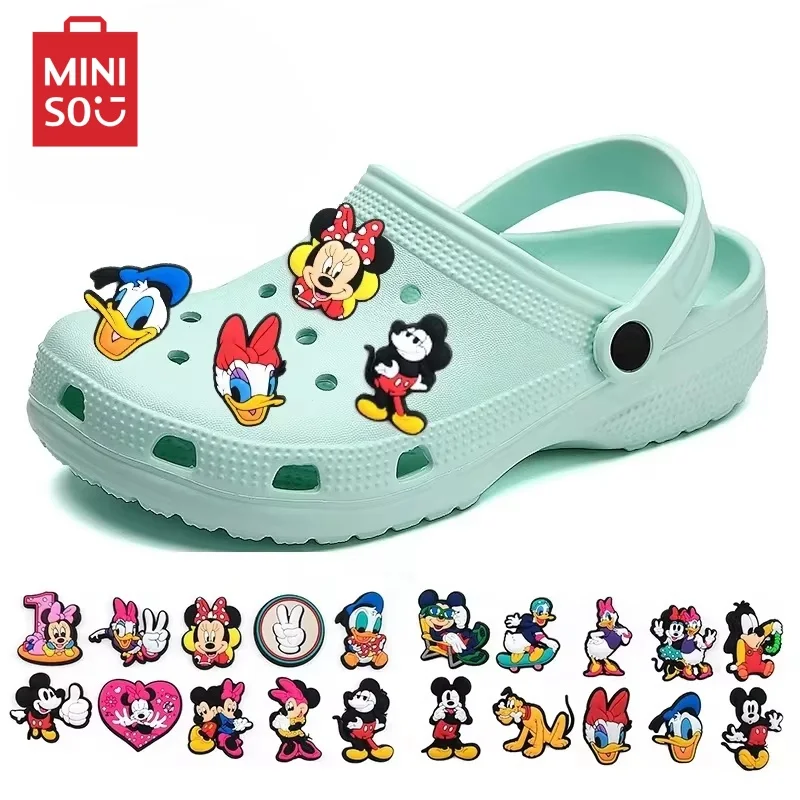 Miniso 1-20Pcs Disney Cute Mickey And Minne Pvc Shoes Charms Cartoon Sandals Accessories For Clogs Buckle Decorate Kids Gift