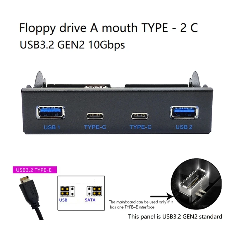 Floppy Drive Bay Panel USB3.2 GEN2 TYPE-C Floppy Drive Bay 10Gbps Panel 3.5In HUB 19PIN To C Port Forward Backward Plugs