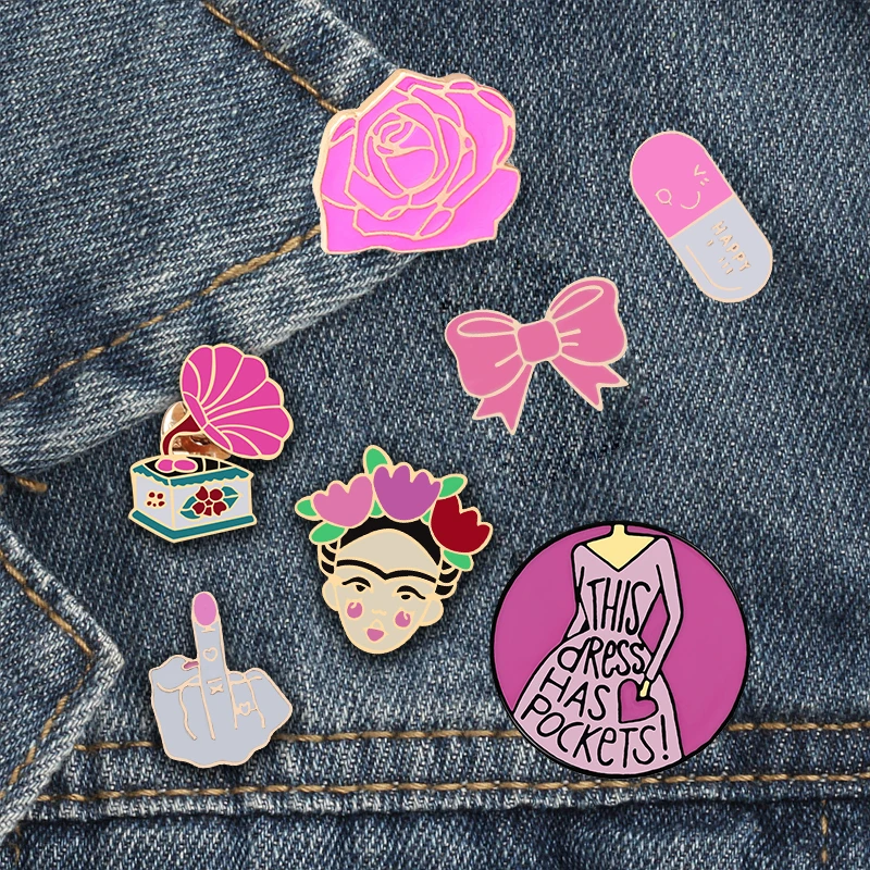 Mulheres Pink Rose Esmalte Pin - Embroidery Lips avaliação e preço