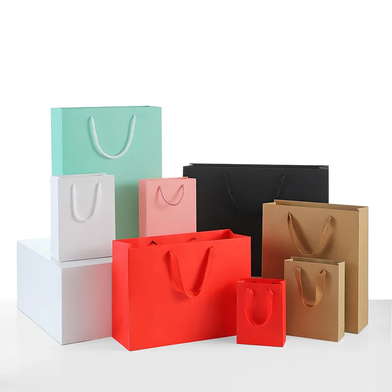 Multi Size Festival Gift Kraft Paper Bag Shopping clothes Bags DIY Multifunction Candy Color Black/white Paper Bag with Handles