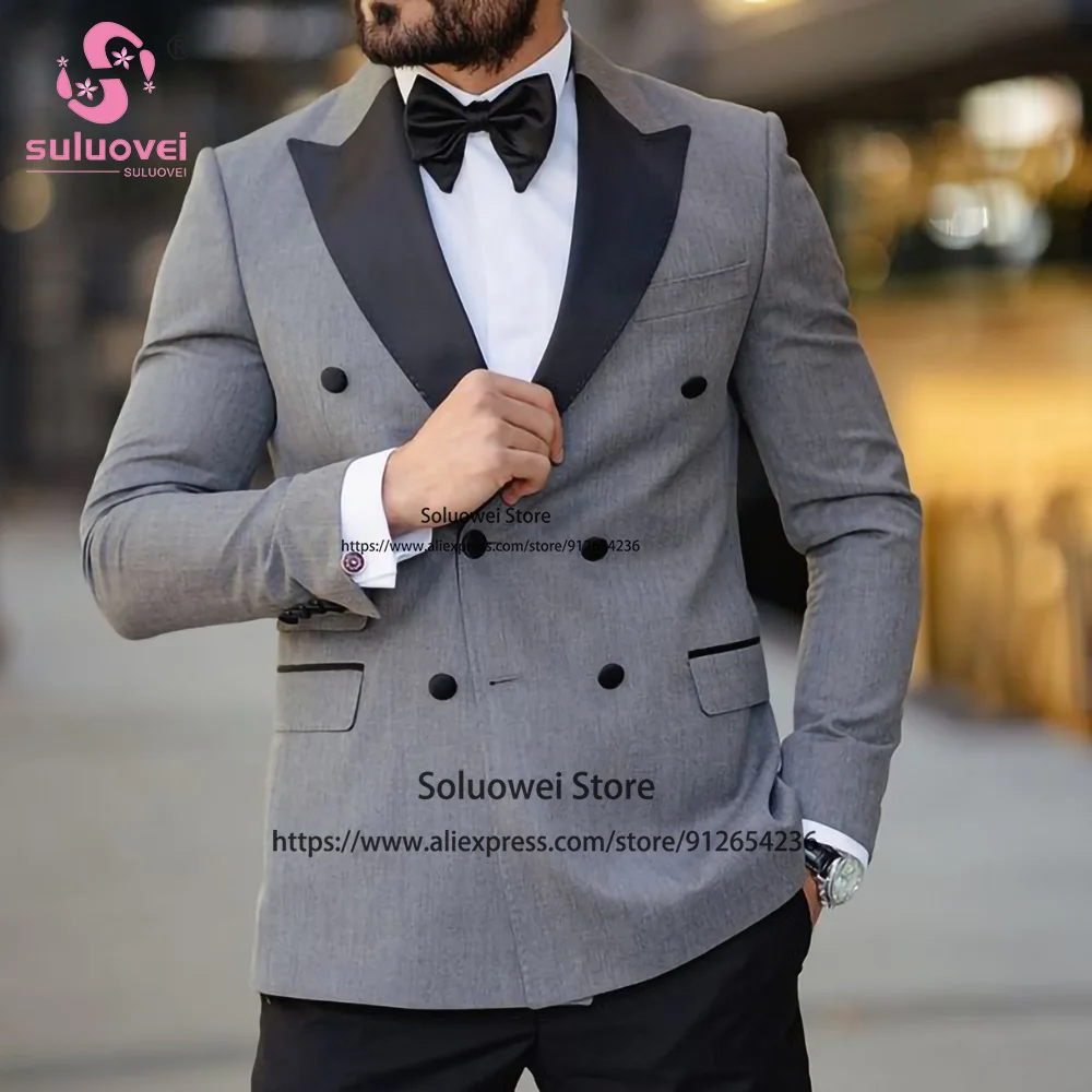 

Fashion Peaked Lapel Tuxedo For Groom Wedding Slim Fit 2 Piece Jacket Pants Set Business Blazer Formal Double Breasted Men Suits