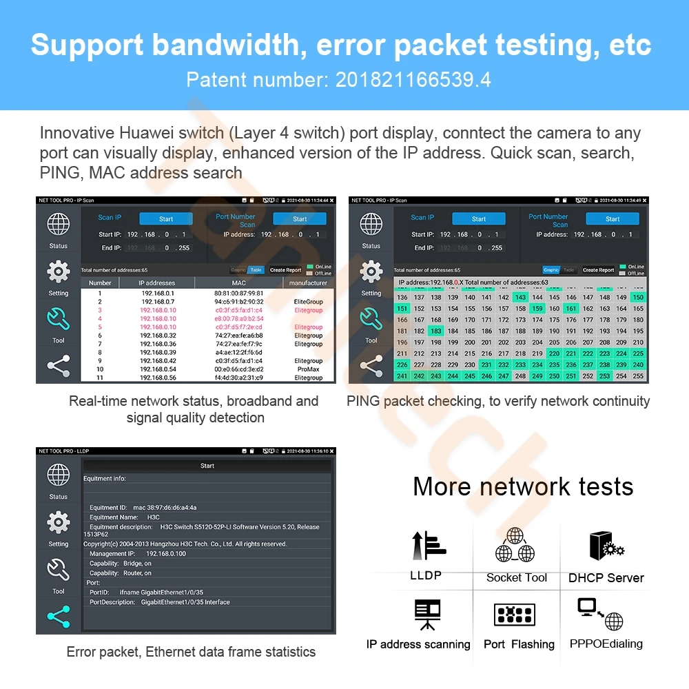 Tester per telecamera IP 8K 8MP AHD TVI CVI Tester CCTV Monitor touch screen da 7 "Sistema Android Wifi PoE HDMI VGA UTP Tester per cavi