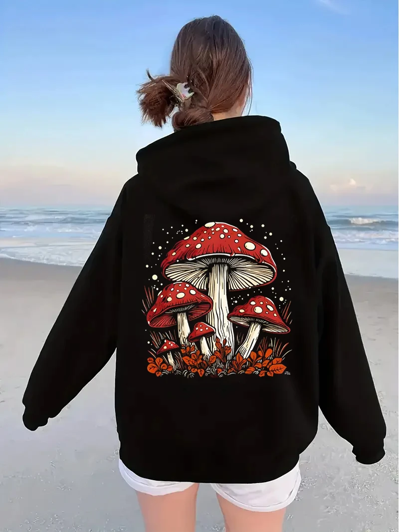 New Mushroom Printed Women\'s Hoodies Women\'s Casual Clothing Y2K Vacation Women\'s Autumn and Winter Hoodie Women\'s Clothing