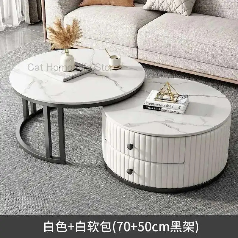 

2pcs Light Luxury Rock Plate Tea Coffee Tables Minimalist Modern Scalable Center Tables Sofa Side Table Living Room Furniture