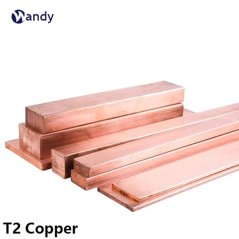 T2 Red Copper Bar 99.95% Copper Strip Flat Square Conductive Ground Plate Pure Purple Copper Rod DIY CNC Material THK 3 5 6-25mm