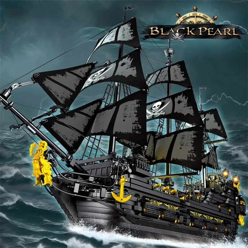 4708PCS Black Pearl Pirate Ship Model Building Blocks Movie Skeleton Adventure Boat Assembly Bricks Set Kids Toys Birthday Gifts