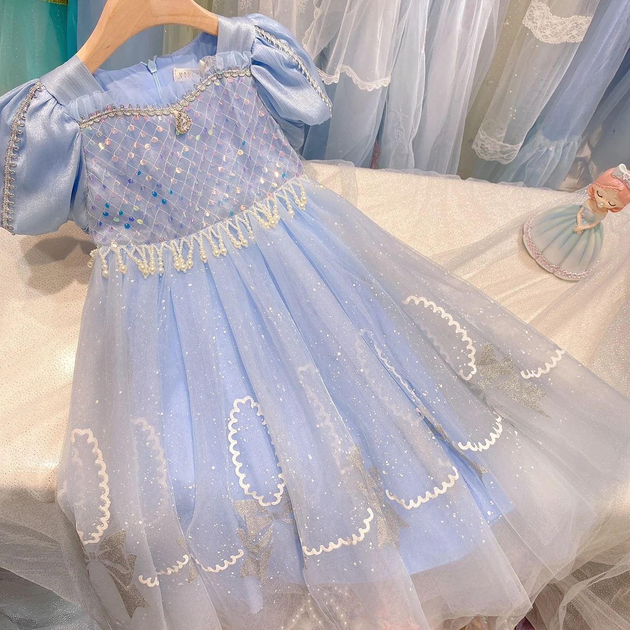 Frocks for Kids New in 2023 Sky Blue Elsa Summer Chiffon One-piece Long Clothing Girls Flower Bridesmaid Birthday Party Dresses