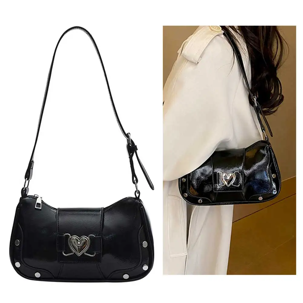 

PU Leather Stylish Satchel Bags Large Capacity Women Stylish Armpit Bag Adjustable Strap Y2K Solid Color Travel Bags