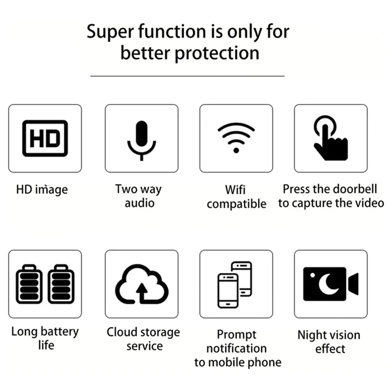 Timbre de puerta con vídeo inteligente, timbre de puerta inalámbrico con WiFi, cámara de seguridad inteligente, detección de movimiento PIR