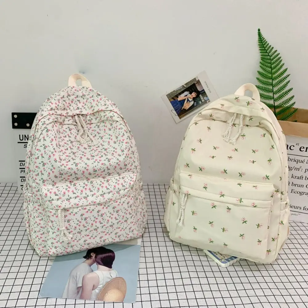 Embroidery Floral Backpack Large Capacity Korean Style Students School Bag Travel Bag Handbag Floral Shoulder Bag Students