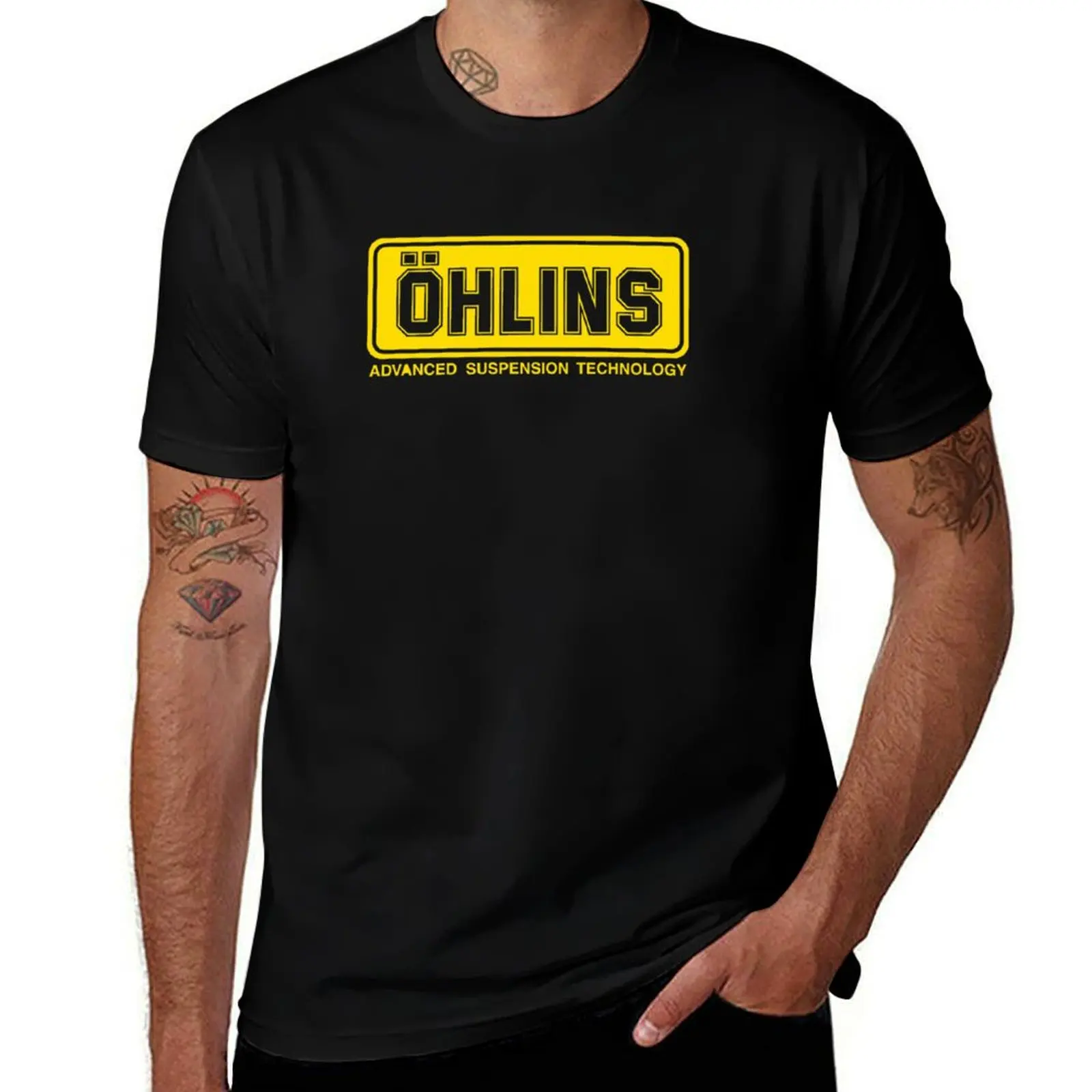 Ohlins Shock Logo T-Shirt rapper graphic tees plus size clothes vintage clothes big and tall t shirts for men