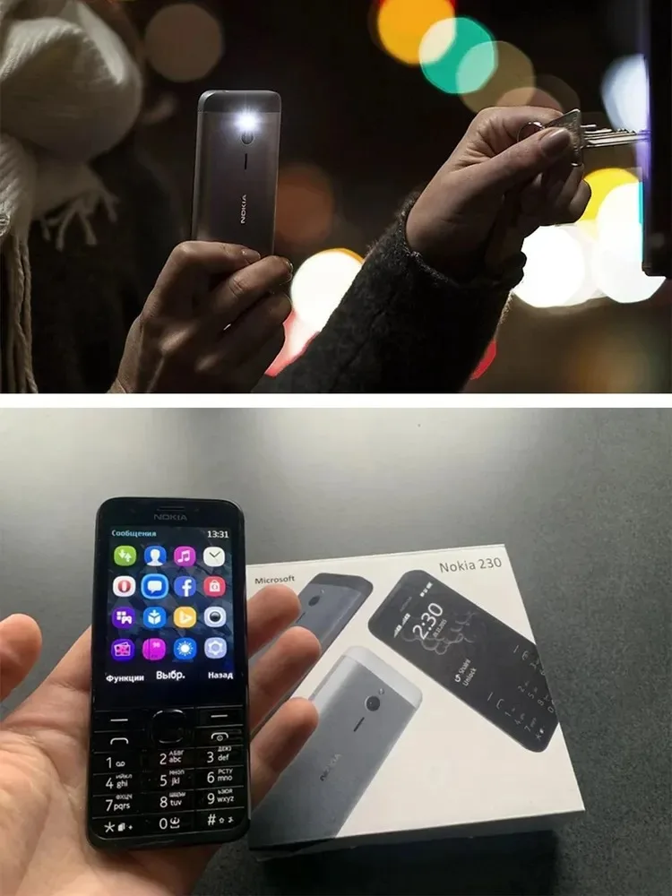 Nokia 230 z dwoma kartami SIM, dużymi przyciskami, baterią o dużej pojemności, telefon typu straight-bar