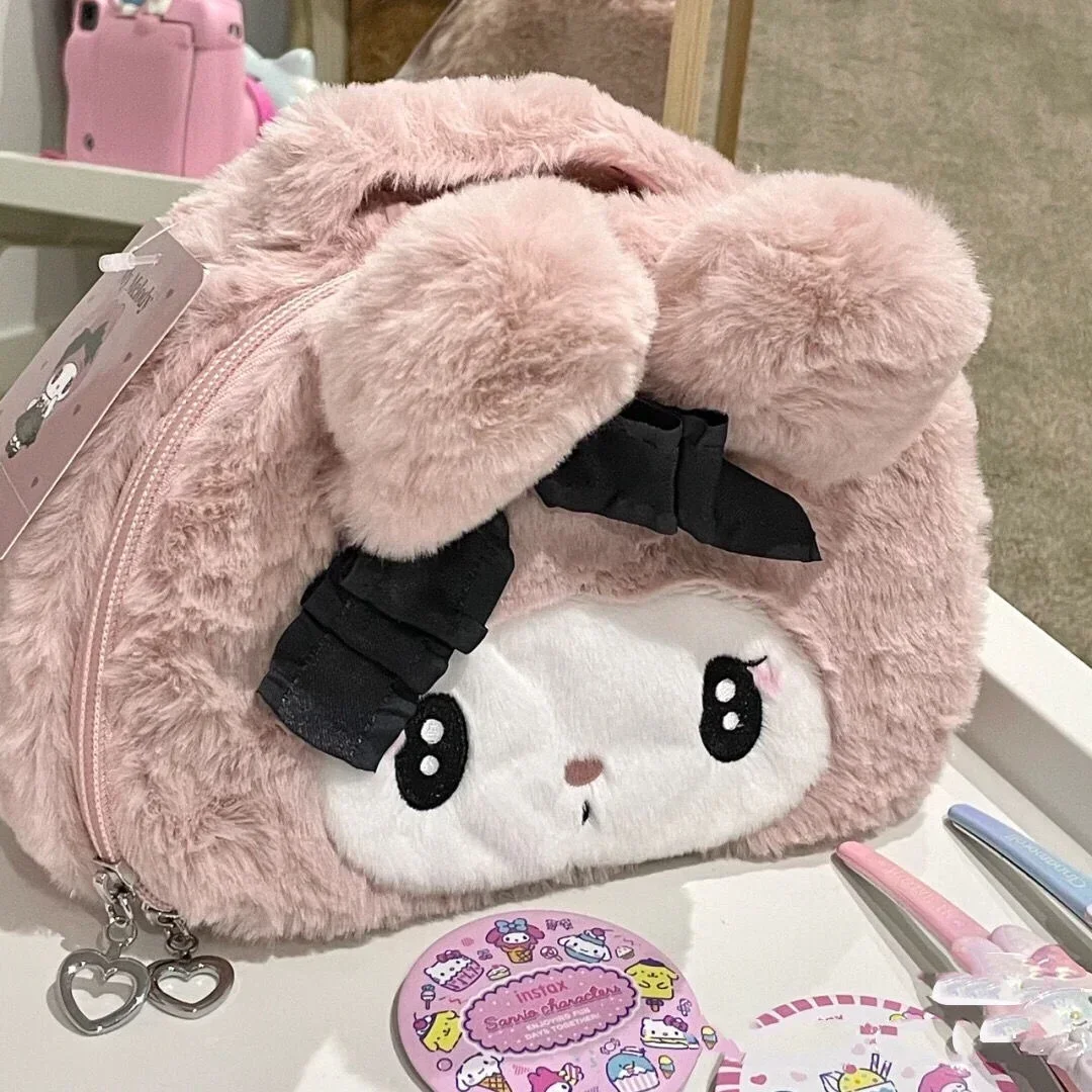 Cute Kawaii Sanrio Plush Kuromi Melody Make Up Cosmetic Bag Cartoon Large Capacity Storage Bags Portable Handbag Girl Gifts New