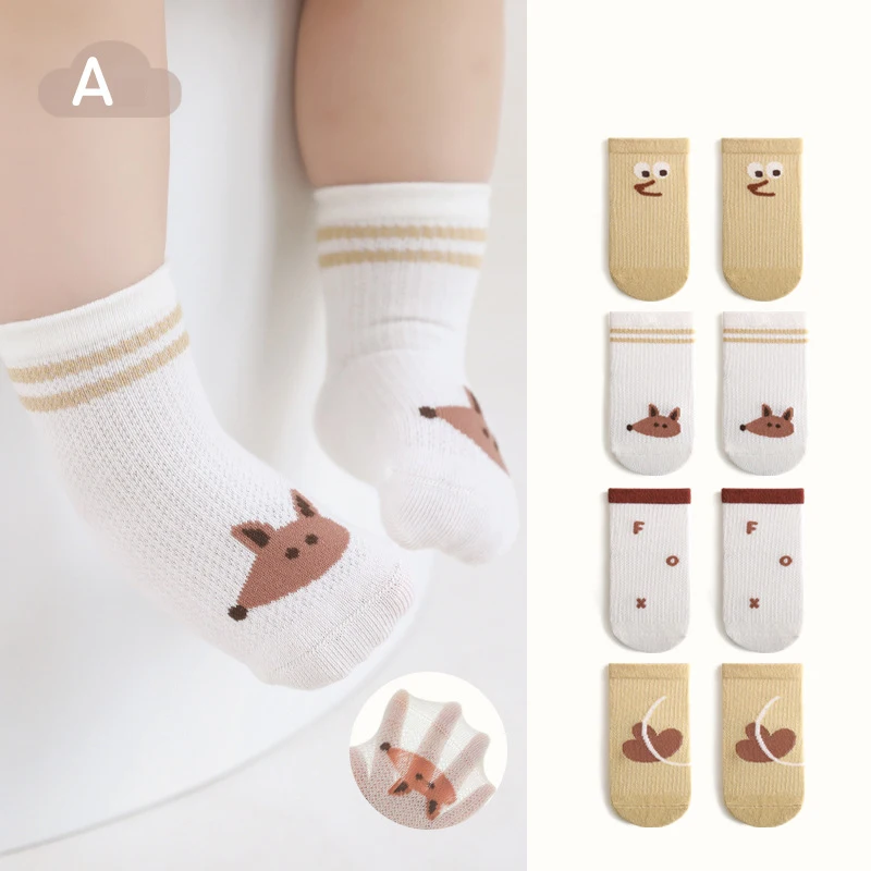 

Cute 4 Pairs/set Summer Mesh Baby Mid Socks Newborn Toddler Elastic Thin Sock For Kids Boys Girls Soft Boneless Socks 0-8Y New