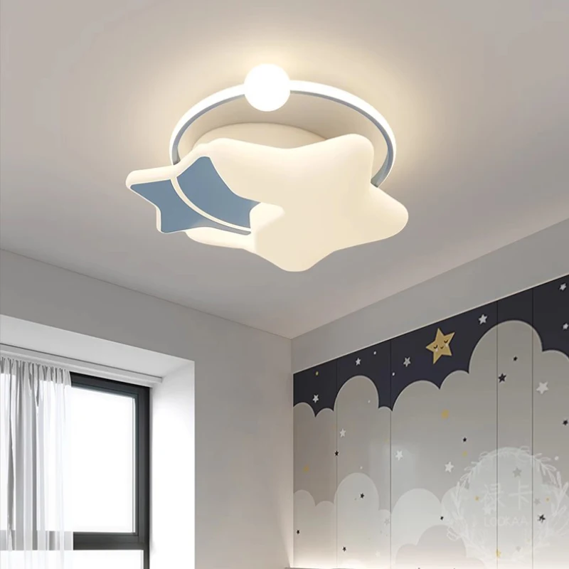 Children's Room Ceiling Lights Pink Blue Star Light Modern Romantic Warm Nursery Baby Room Little Boy Girl Bedroom Ceiling Lamps