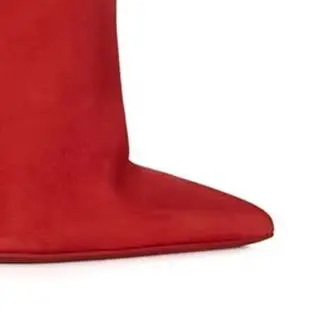 Vibrant Red Mid Calf Boots Women Pointed Toe Unique Hollow Curved Wedge Heel Slip On Pull Tab Fashion Modern Street Tall Booties