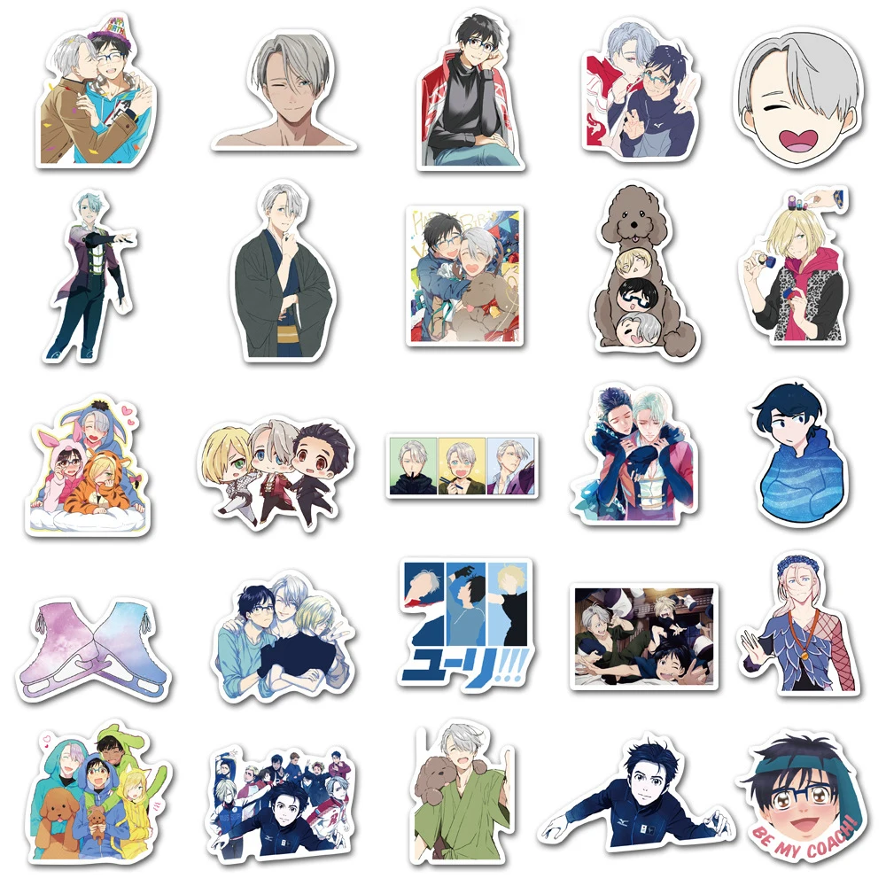 Pegatinas de dibujos animados de Anime Yuri On Ice, calcomanías bonitas de Victor Nikiforov Katsuki Yuri, calcomanías de decoración para teléfono, portátil y cuaderno, 10/30/50/100 piezas